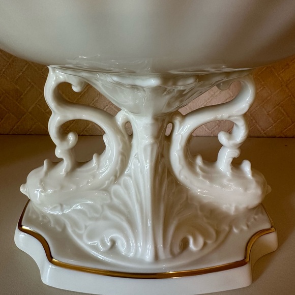 LENOX Aquarius Centerpiece Bowl Tabletop China 24K Gold Trim Vintage Collectible - Picture 2 of 10
